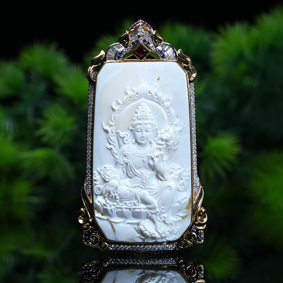 胡玩珠宝漆瓷白蜡坐姿观音吊坠纯天然蜜蜡精品俄料琥珀王华辉亲工