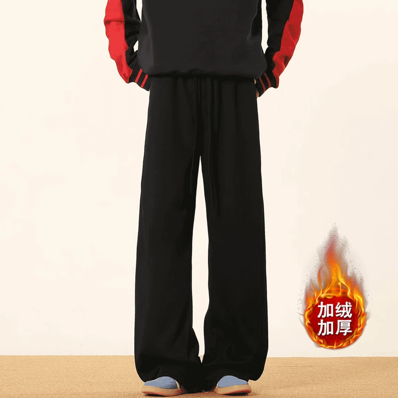 美式弯刀卫裤男秋冬季加绒加厚运动裤子慵懒松弛感重磅阔腿休闲裤