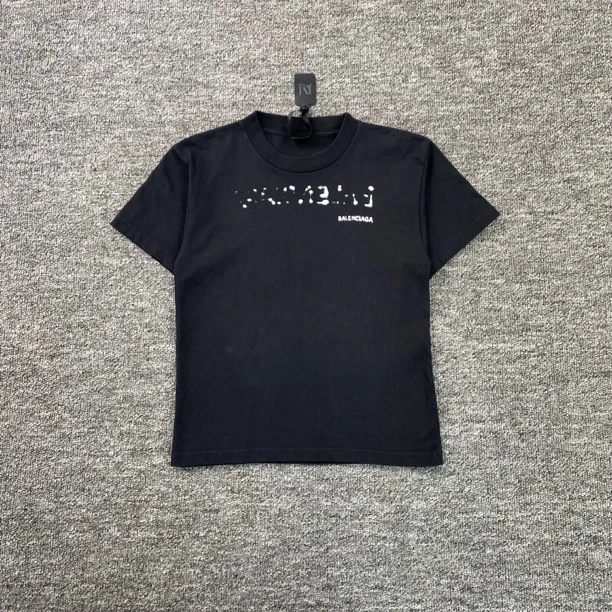 99新 Balenciaga/巴黎世家 4419/黑色Logo印花圆领套头短袖/10A码
