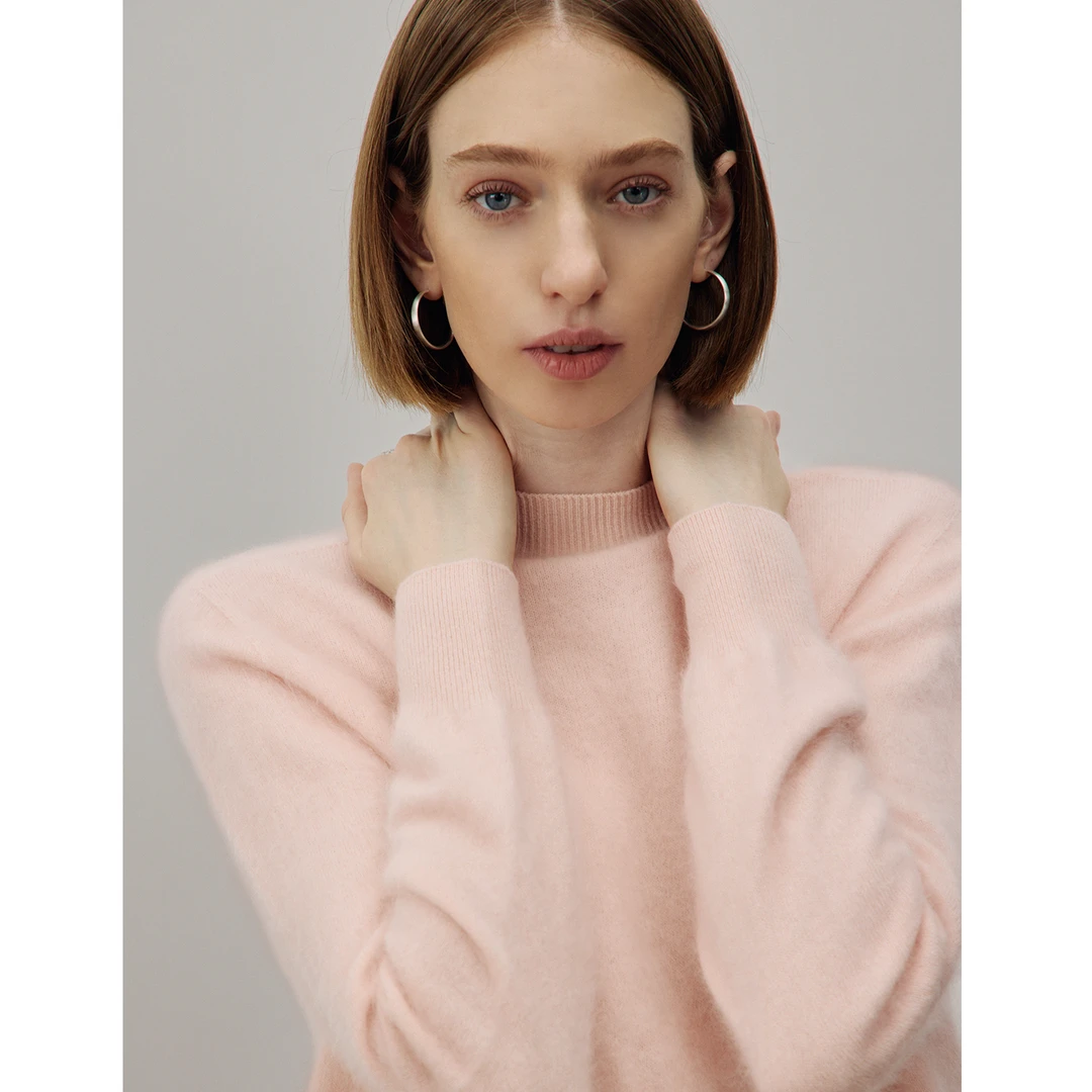 DNCY丨羊毛拉绒针织衫半高领羊绒衫女秋冬新款毛衣套头打底衫0210