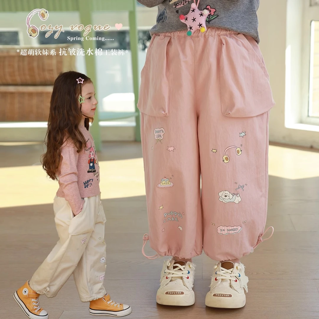 抗皱棉~爱上靓妞女童工装裤2025新款涂鸦儿童春装休闲长裤子宝宝