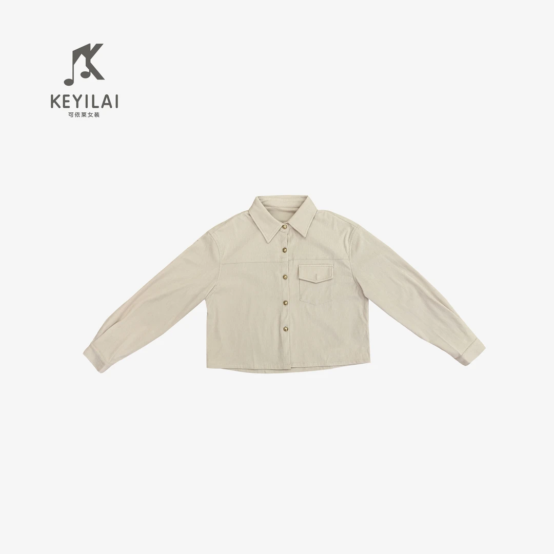 可依莱新款纯色休闲翻领百搭长袖DQ8N0504