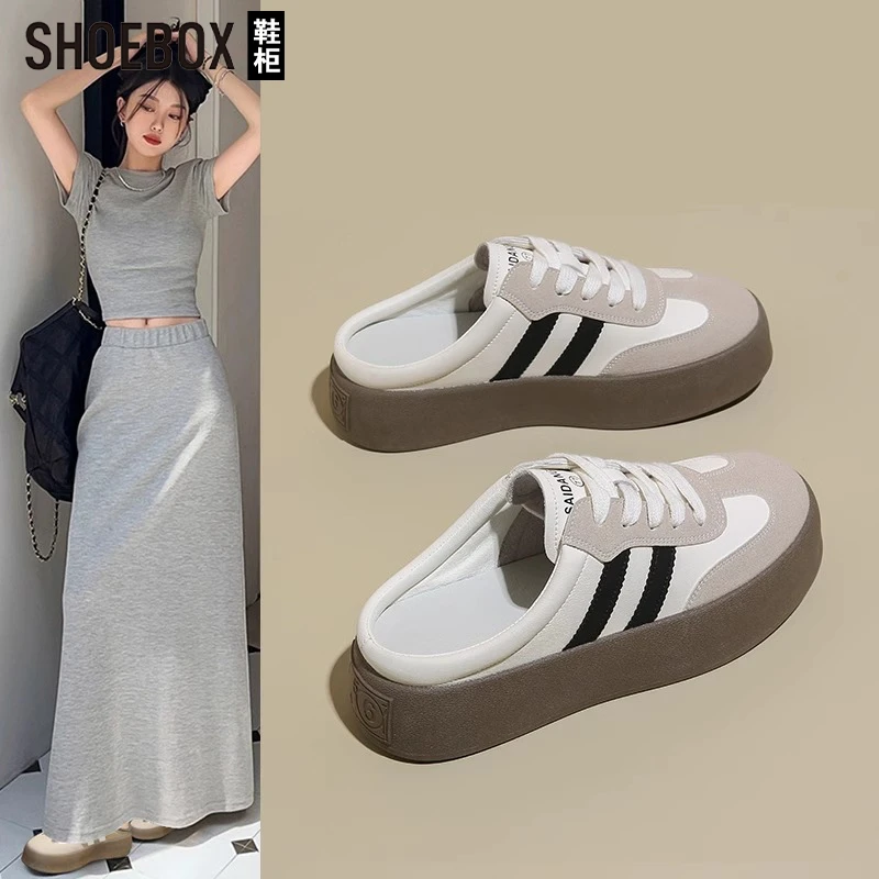 SHOEBOX鞋柜厚底包头半拖鞋女款外穿2025新款夏天一脚蹬凉拖女