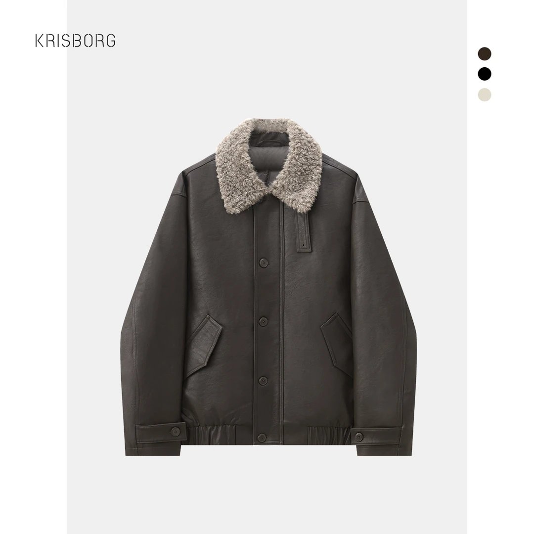 25年秋冬季羽绒服男白鸭绒休闲翻领皮衣夹克时尚百搭宽松保暖外套