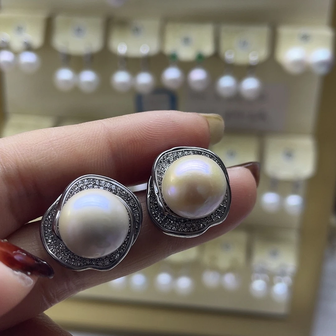 银S925镶嵌耳饰海水珍珠