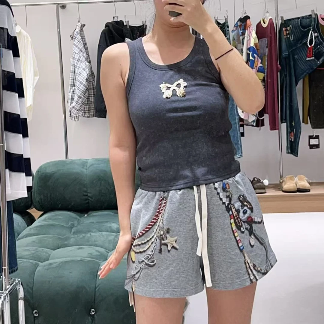 FORDARE设计师品牌春季新款珠片LOGO仿洗水背心