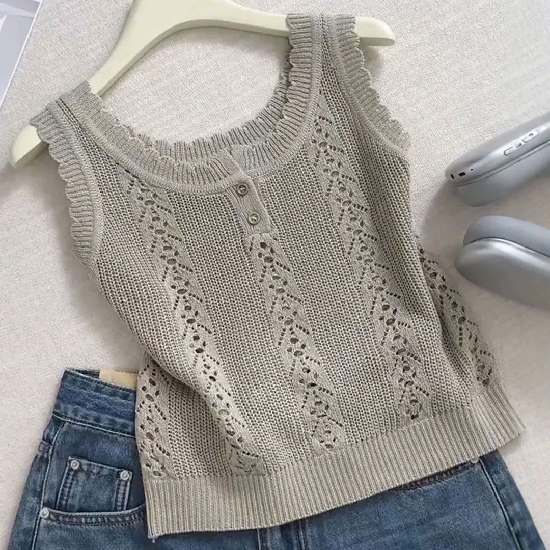 复古钩花镂空针织无袖背心女夏季新款独特别致高级感轻奢百搭上衣