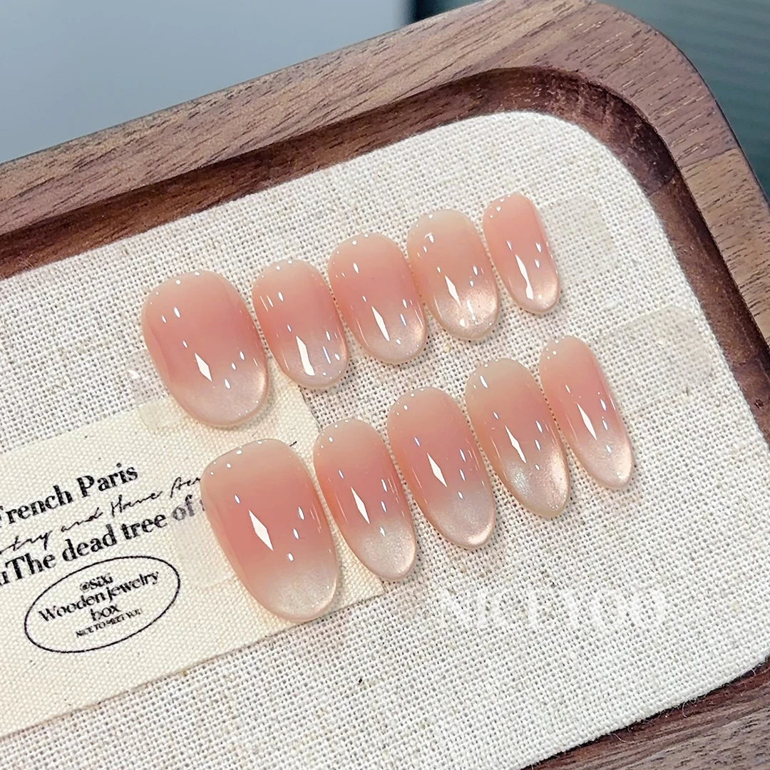 【暮色】春夏新款纯手工定制腮红冰透猫眼穿戴甲成品美甲贴片