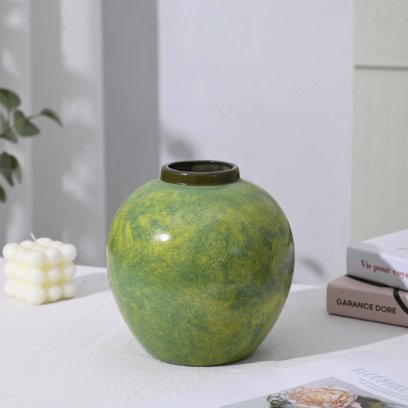 [绿野仙踪-小圆口瓶】复古绿色桌面陶瓷花瓶干花鲜花客厅插花摆件