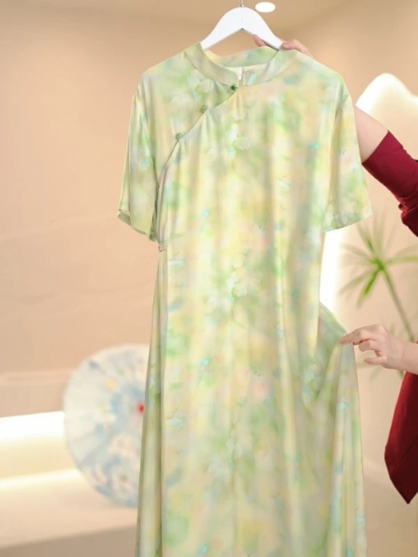 【迷鹿】大码旗袍长款连衣裙胖MM中式连衣裙宽松遮肚子高端显瘦083