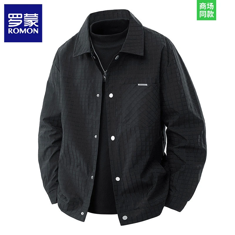 Romon/罗蒙夹克男春季新款时尚翻领夹克外套防风保暖宽松休闲夹克