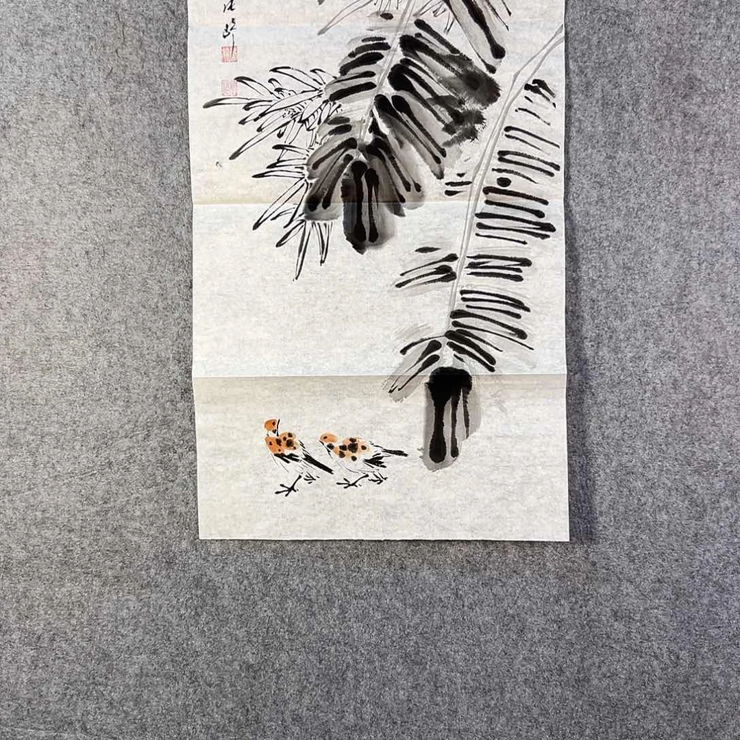 国画321 花鸟在树丛的顶端鸣叫叫声中