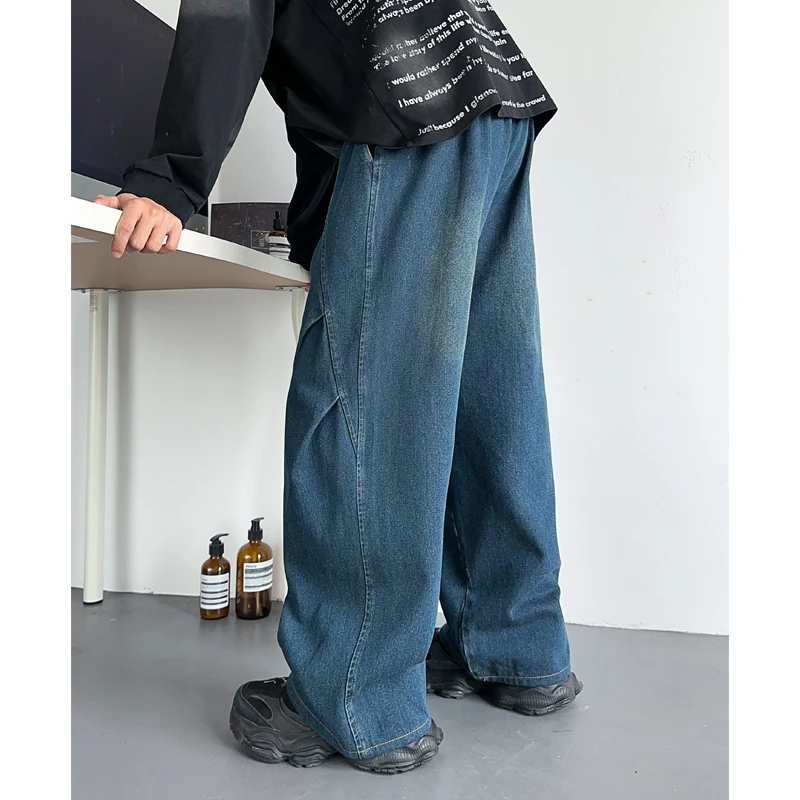 NINEDAO/玖岛美式设计感cleanfit牛仔裤男士春季潮流高街微喇裤子