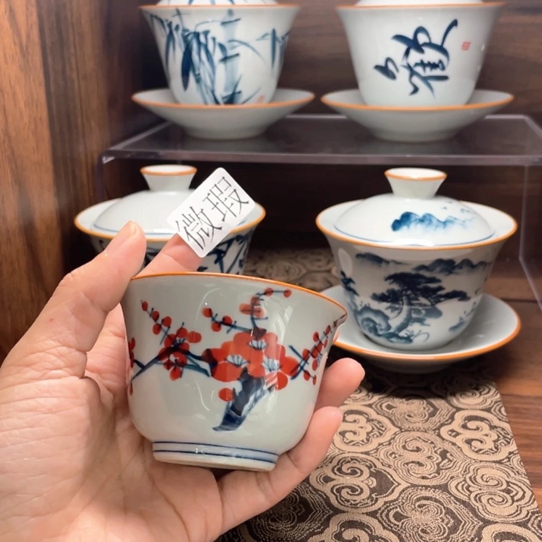 釉下手绘茶具微瑕