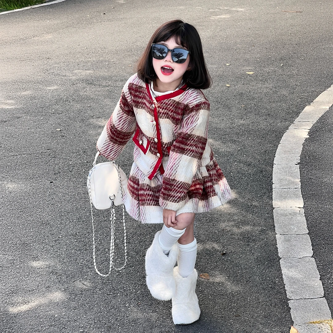 女童冬季小香风套装2026新款女孩夹棉加厚外套儿童超好看洋气穿搭