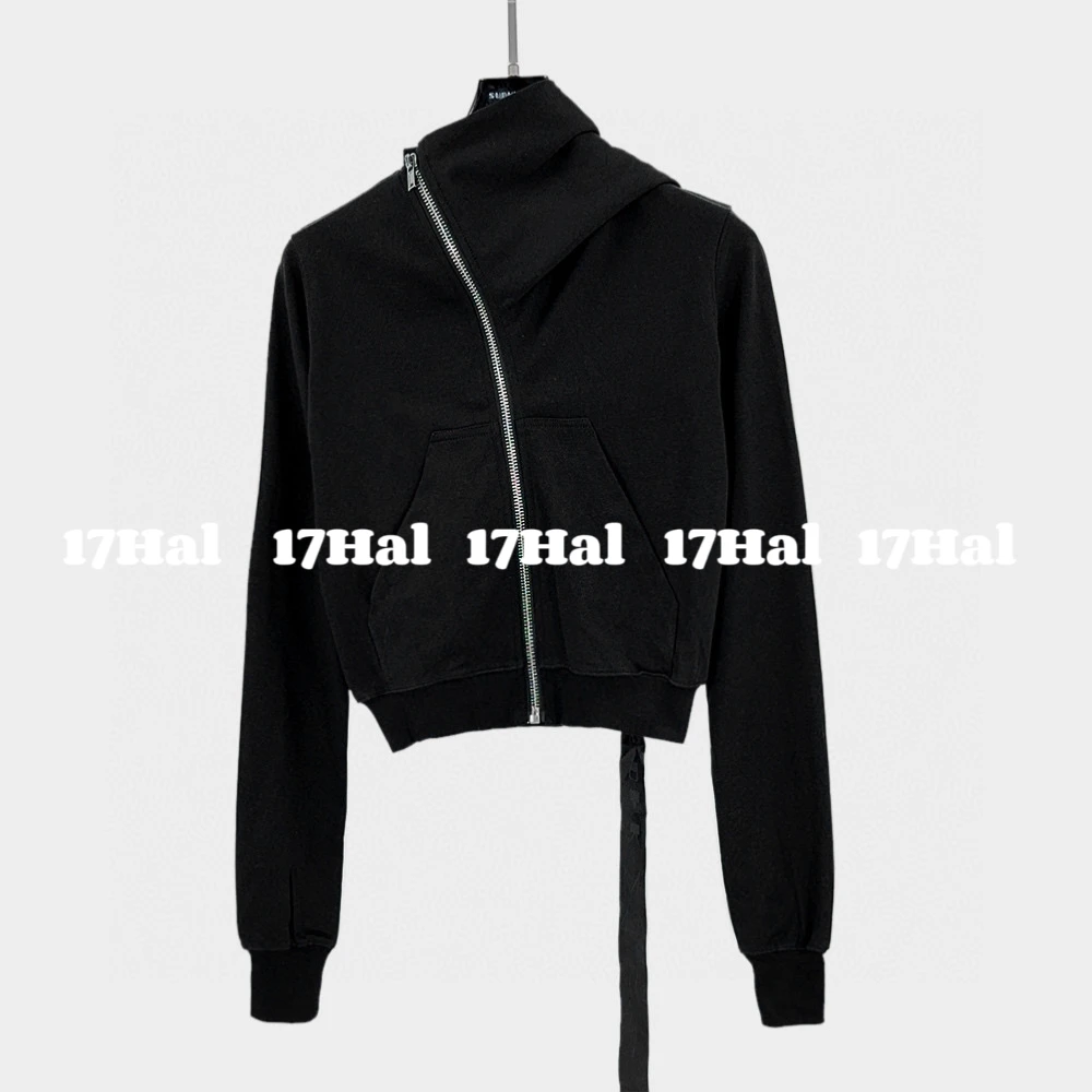 17HAL【暗黑先锋】RO风女士新版型巫师帽斜拉链短款卫衣24254