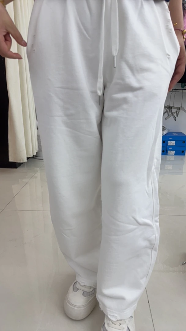 夏季女士白色弯刀阔腿裤高腰肌理感宽松薄款休闲裤