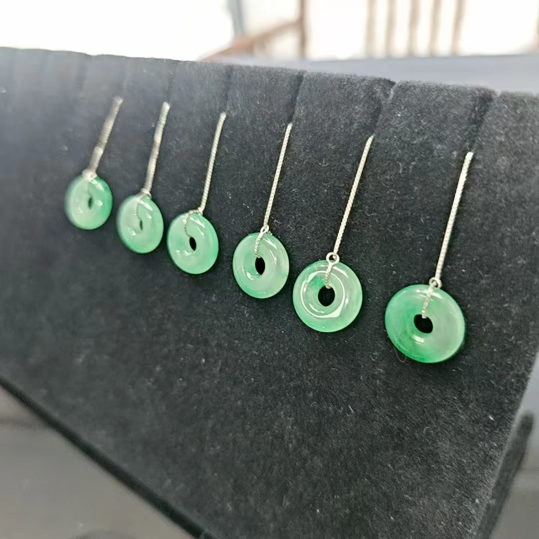 纯天然非洲翠冰飘花甜甜圈耳环一对｜s925银｜多样性发其一｜