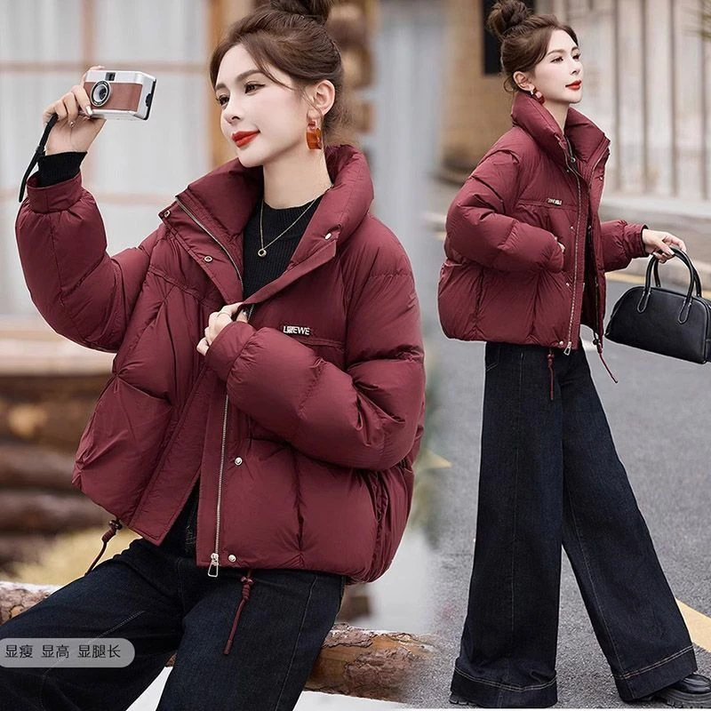 安哥拉红棉服女短款冬季2024新款小个子立领加厚大码保暖棉衣外套