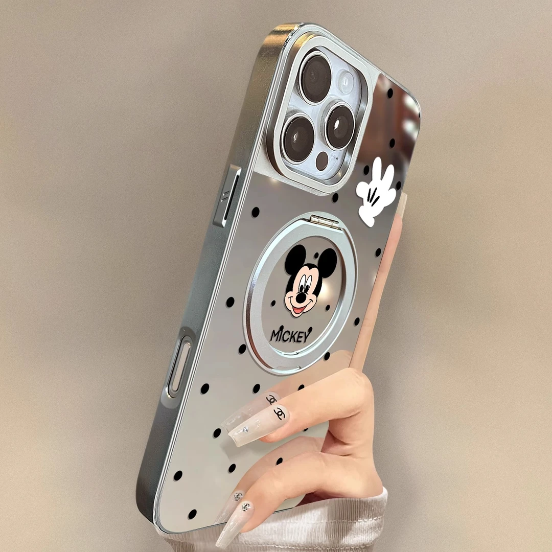 波点米奇适用苹果17promax新款iPhone16刀锋360旋转支架手机壳ins