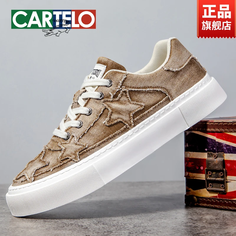CARTELO/卡帝乐鳄鱼男鞋2025年秋季新款透气印花板鞋男款帆布鞋子