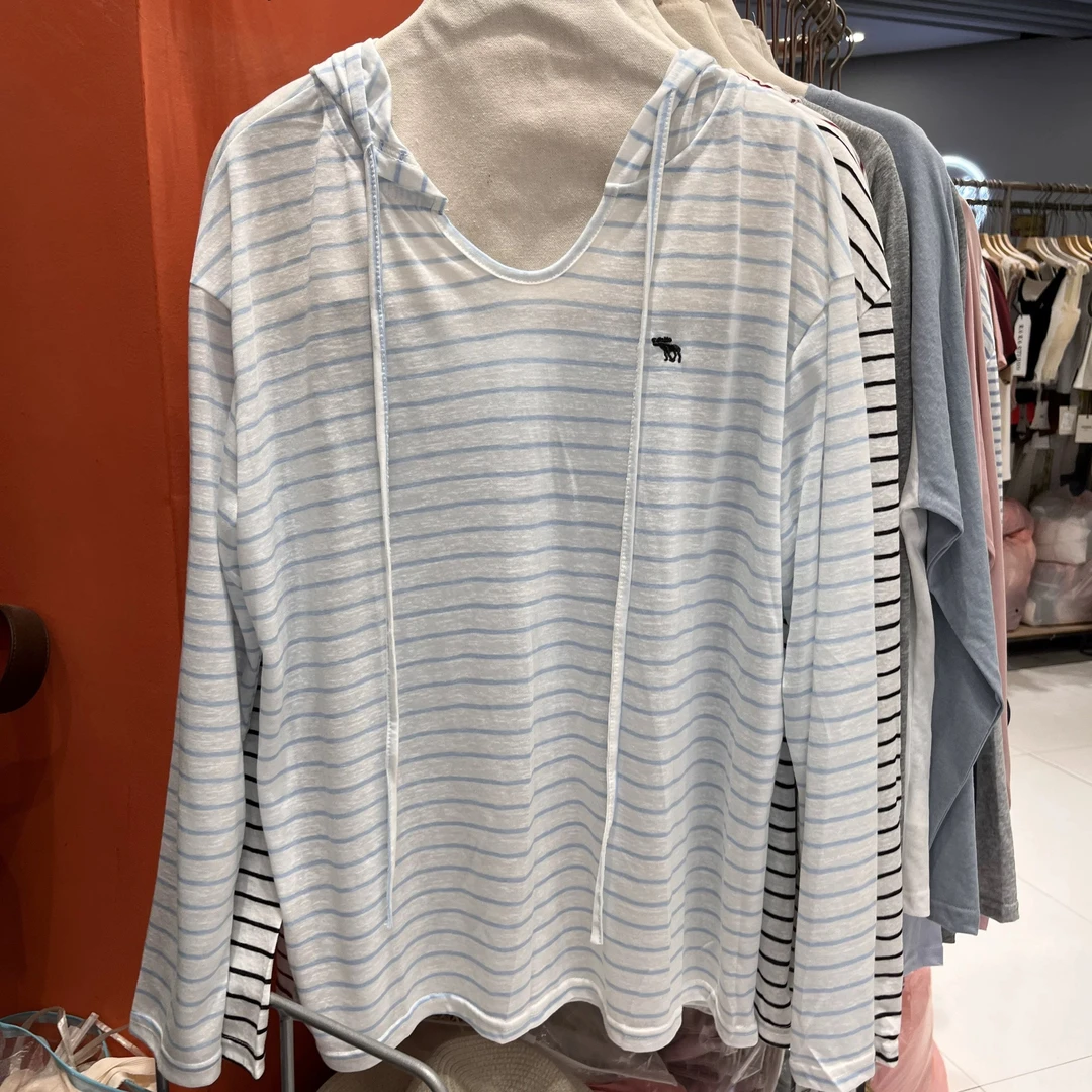 【许愿瓜】韩版慵懒风长袖T连帽薄款条纹防晒衫女上衣 ZB877