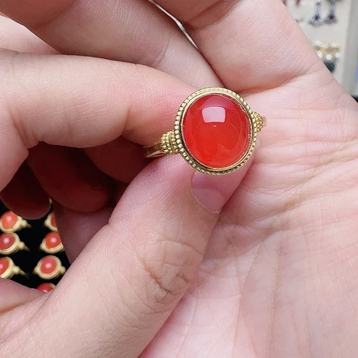 南红玛瑙耳饰银S925镶嵌戒指