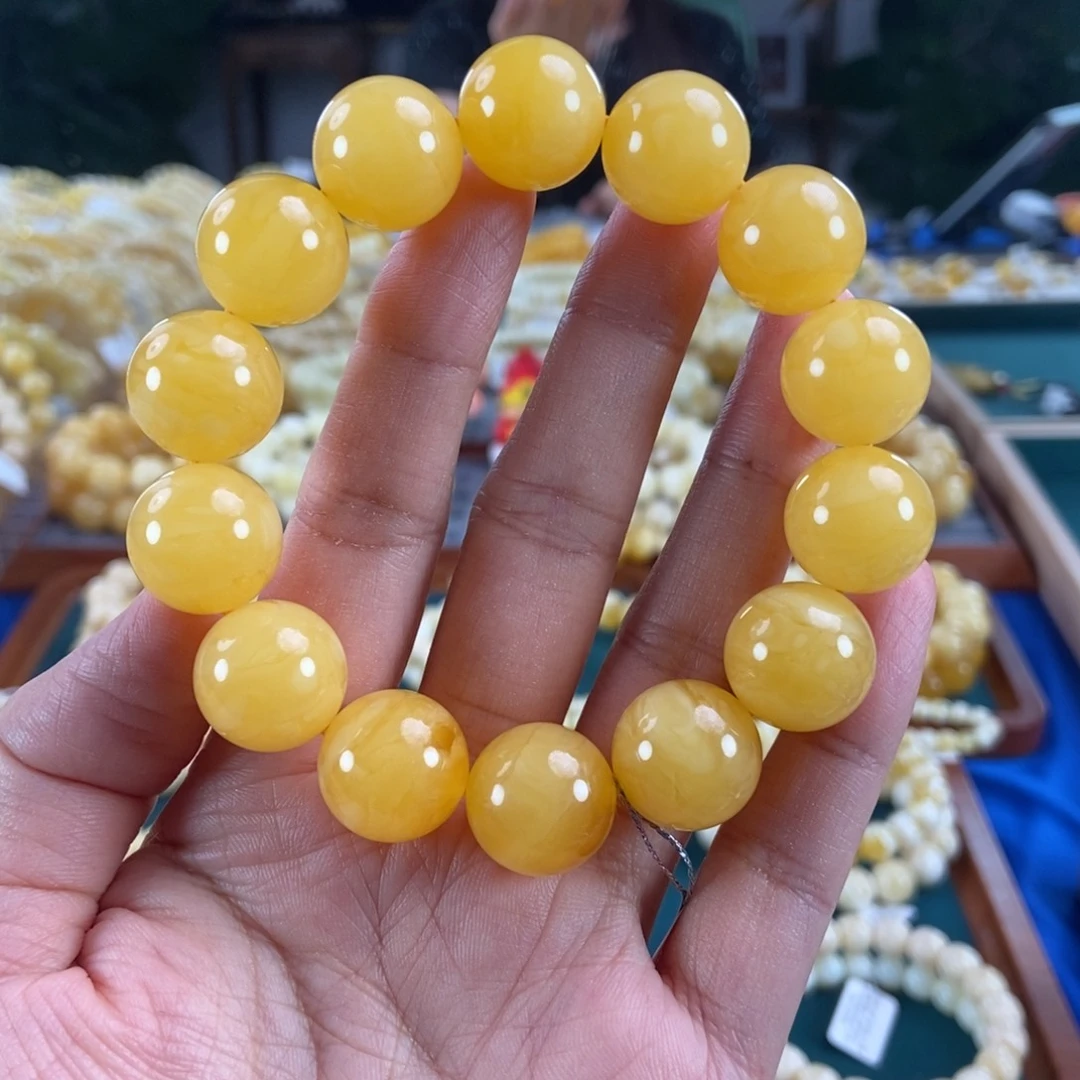 琥珀未镶嵌珠宝奇石16+同料黄白花蜡圆珠34.68