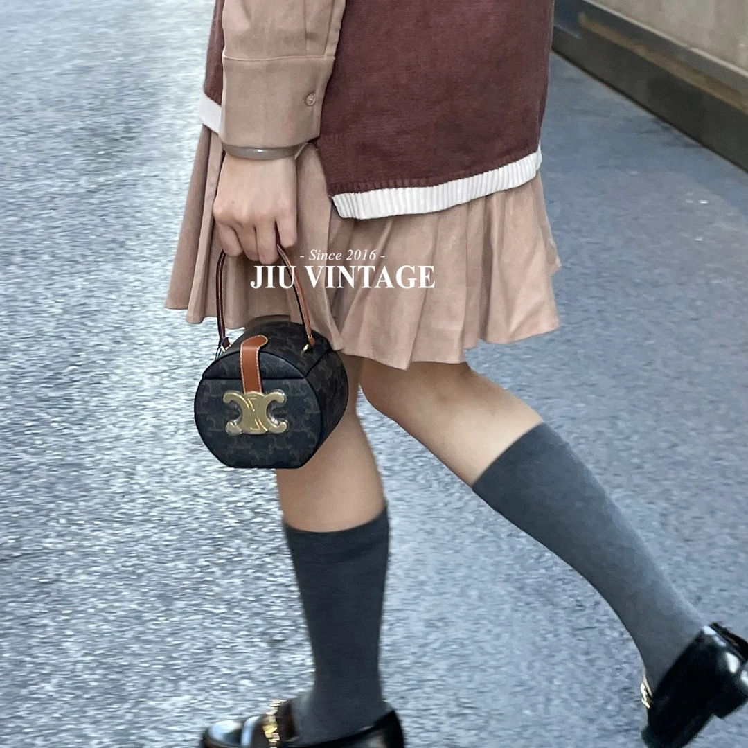 99新 Celine/思琳 凯旋门老花手提盒子包中检 JM11-0964