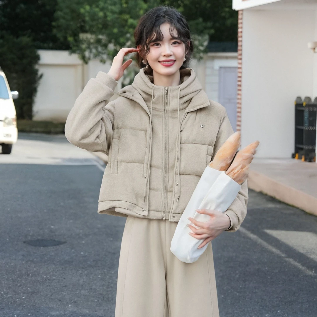 慕兔慵懒风休闲套装女2025冬季新款连帽上衣棉服马甲阔腿裤三件套