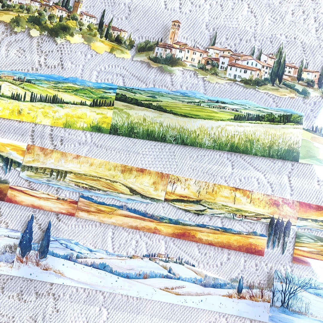 自制托斯卡纳四季庄园造景手帐胶带拼贴装饰咕卡造景拼贴胶带贴画