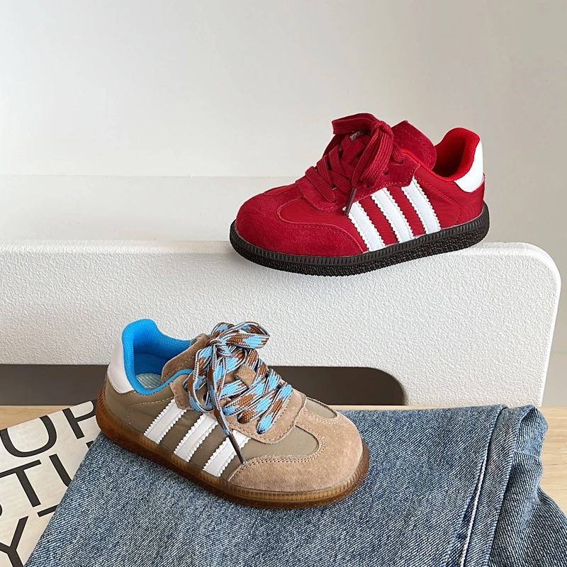 果菲妞女童德训鞋韩版红色低帮板鞋2025春季新款校园儿童休闲百搭