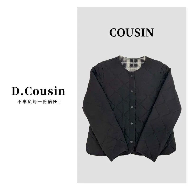 D.cousin绵羊毛菱形格圆领百搭里外撞色设计短外套25-174-FST07