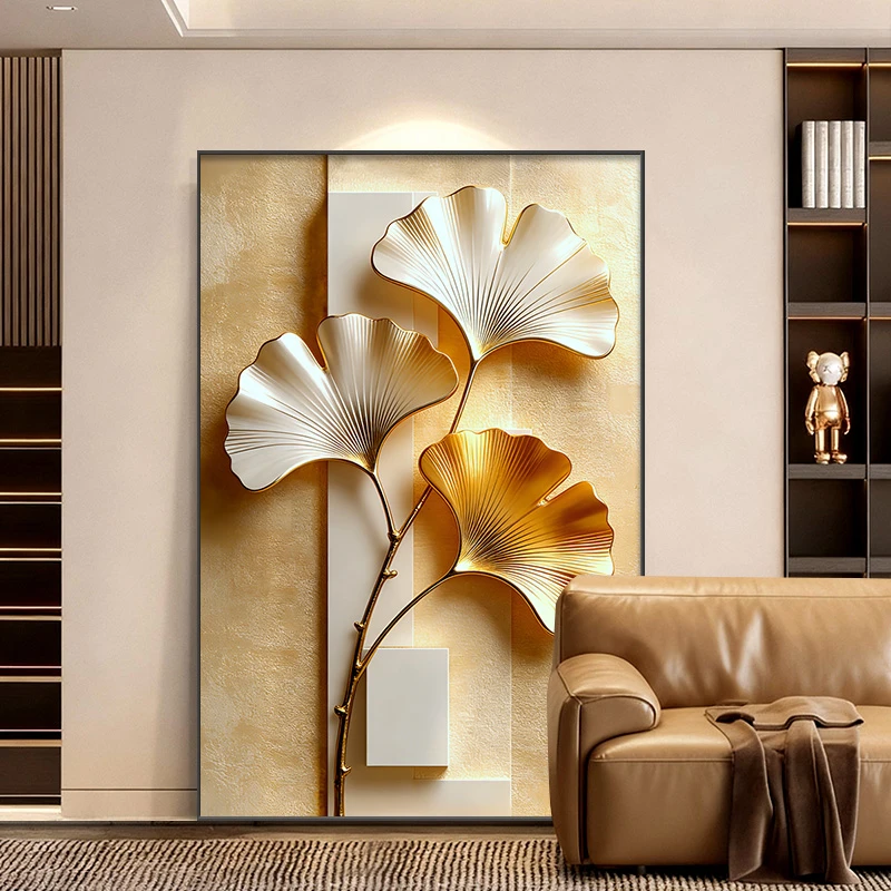 轻奢高级感银杏叶沙发背景墙装饰画现代简约走廊玄关壁画客厅挂画