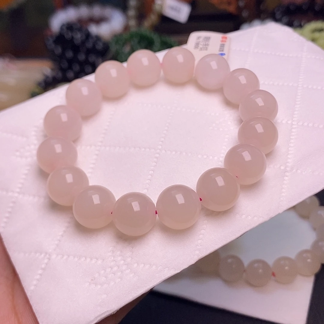 和田玉未镶嵌颈饰藕粉红粉老矿料手串12mm