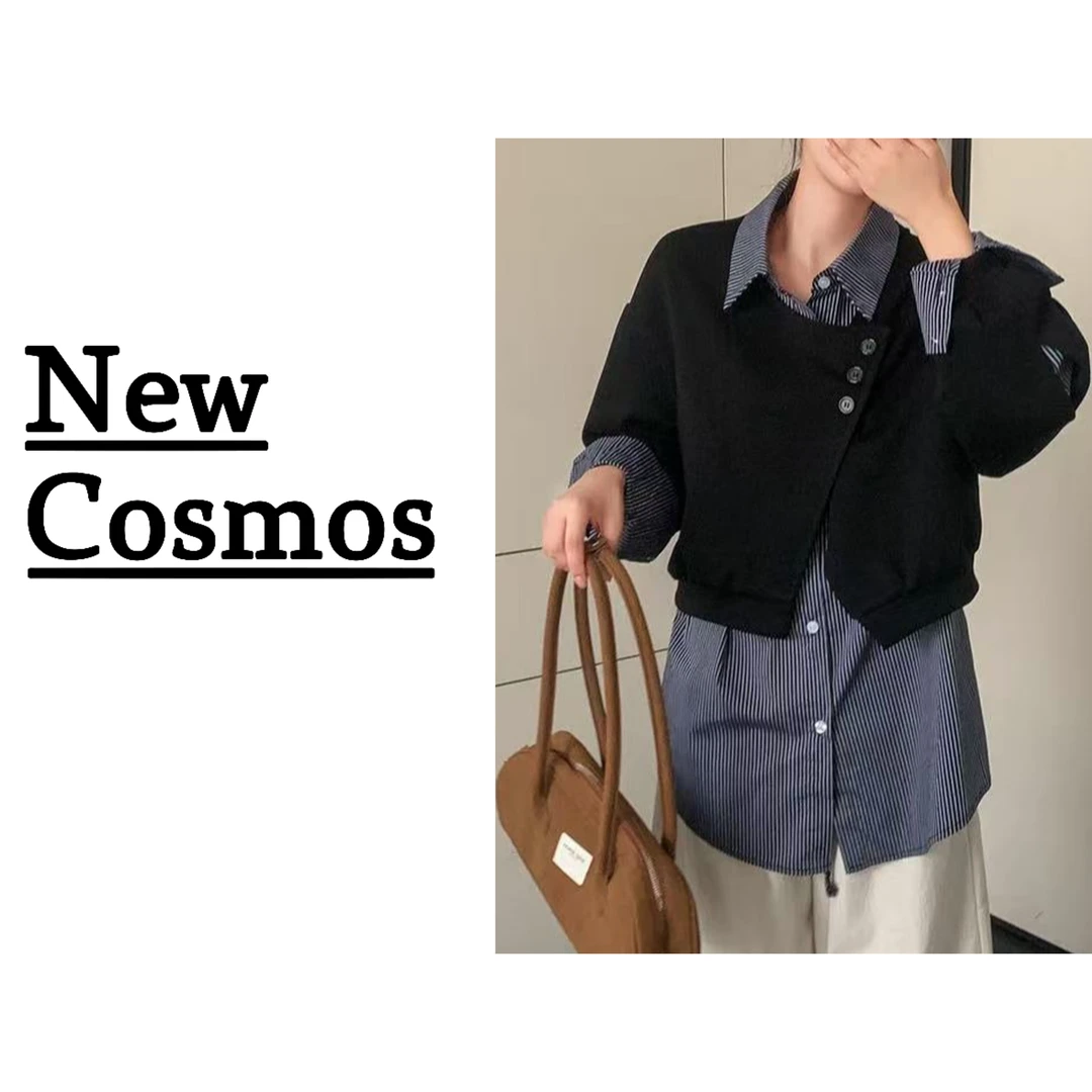 【NEW COSMOS】拼接洋气针织时尚通勤休闲学院风假两件  H0669