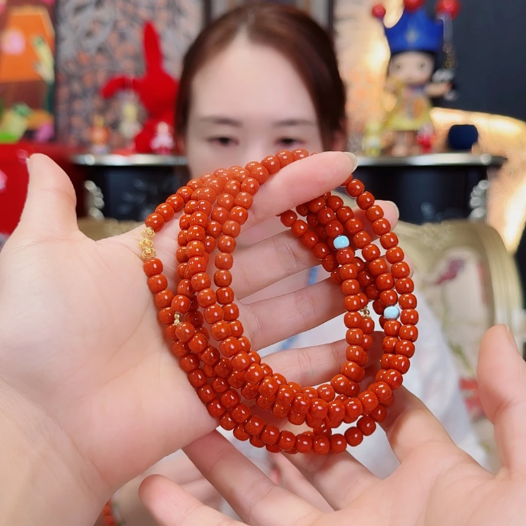 南红玛瑙18K金镶嵌项链