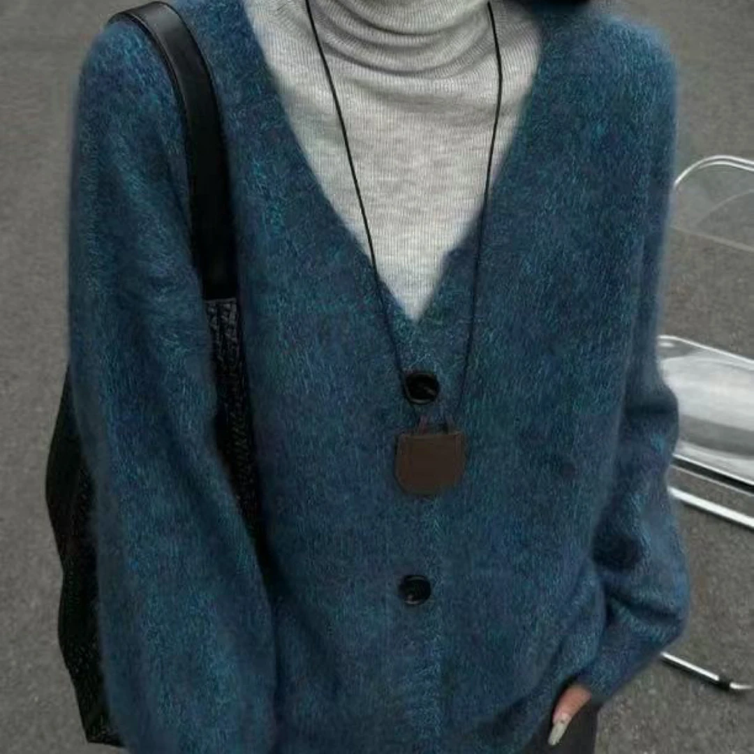 〔花纱拉毛V领开衫〕〔不可机洗〕秋冬宽松加厚拉毛V领针织开衫