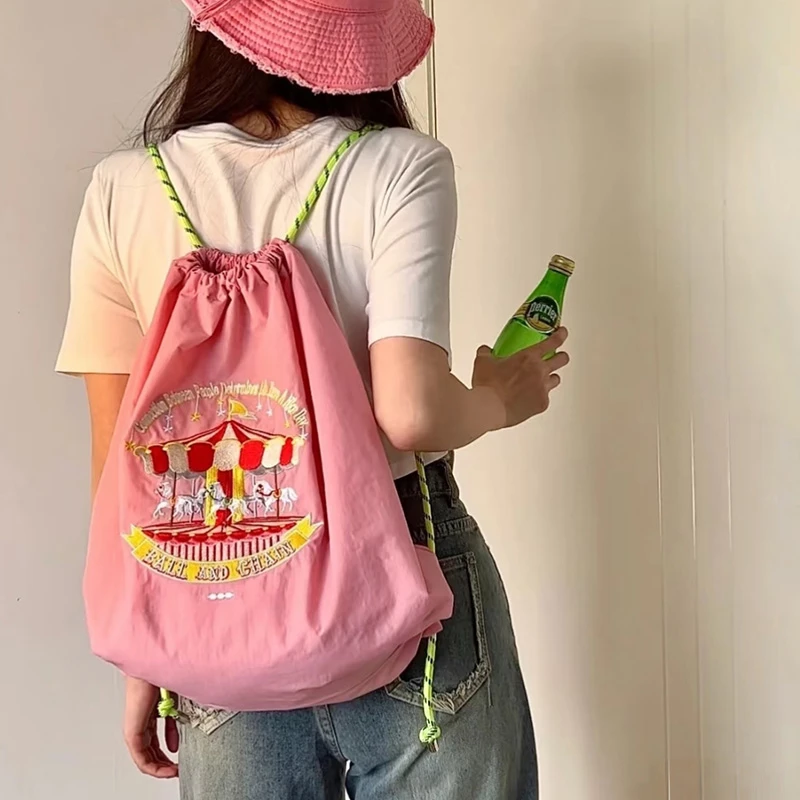娜扎同款胸章兔双肩包日系ball chain刺绣购物袋背包大容量旅行包