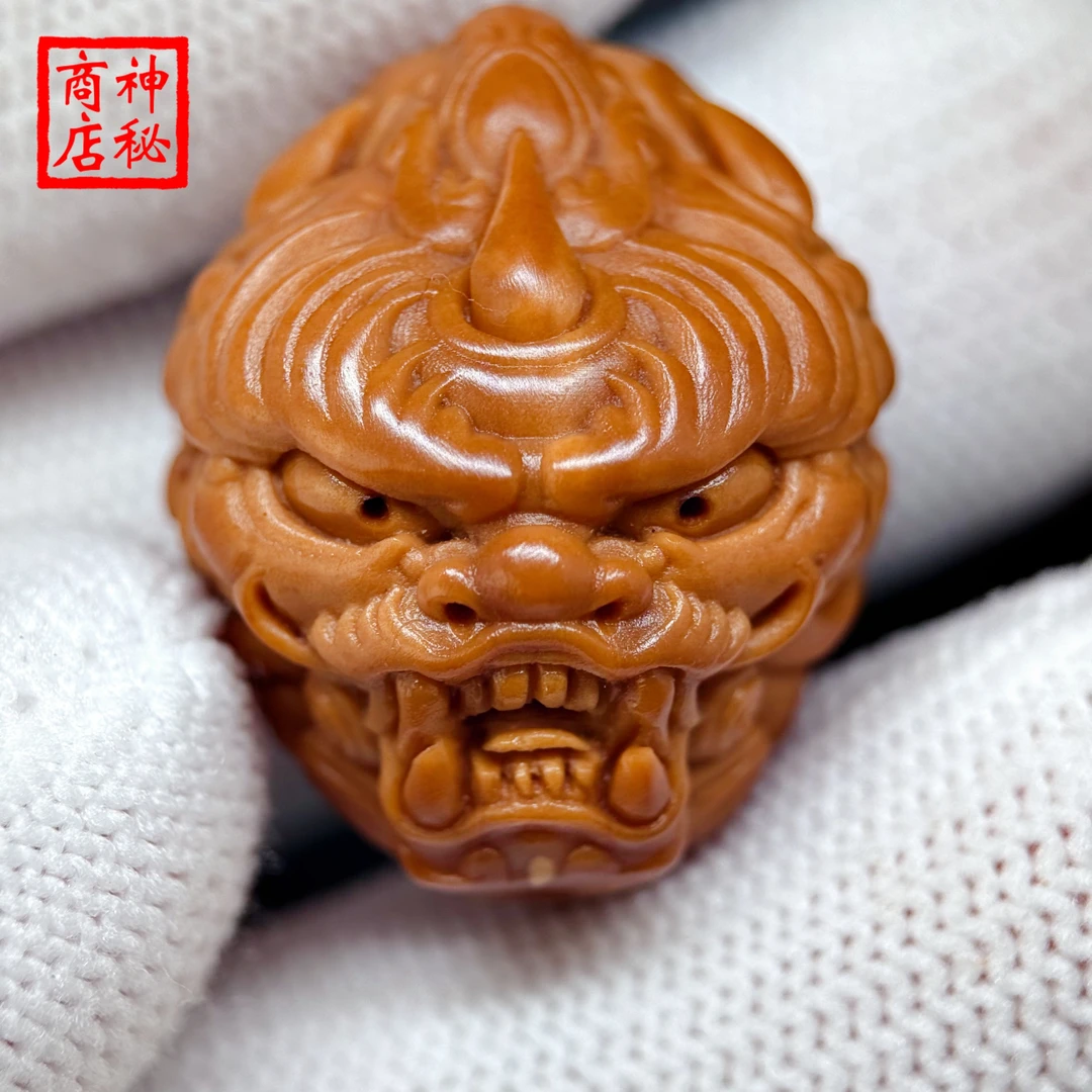 橄榄核雕刻唐狮三通配饰男士女士文玩手串配饰三通