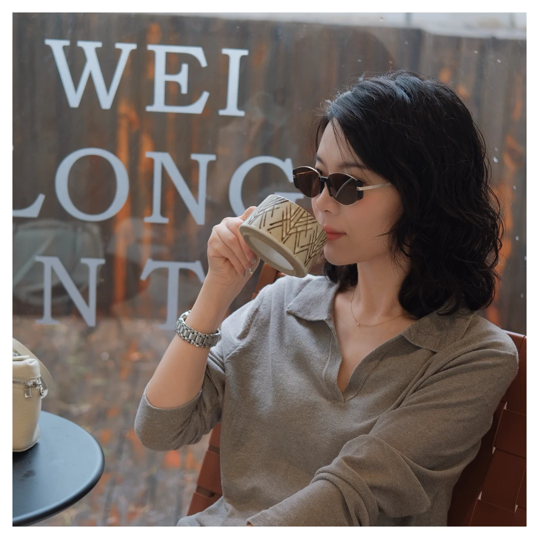 【海鸥领】老钱进口亚麻知性优雅质感静奢针织V领polo针织长袖5062