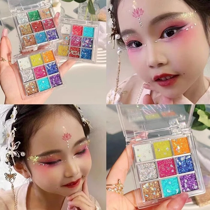 新款节日演出表演舞台妆九色彩色眼影化妆师专用亮片细闪啫喱眼影