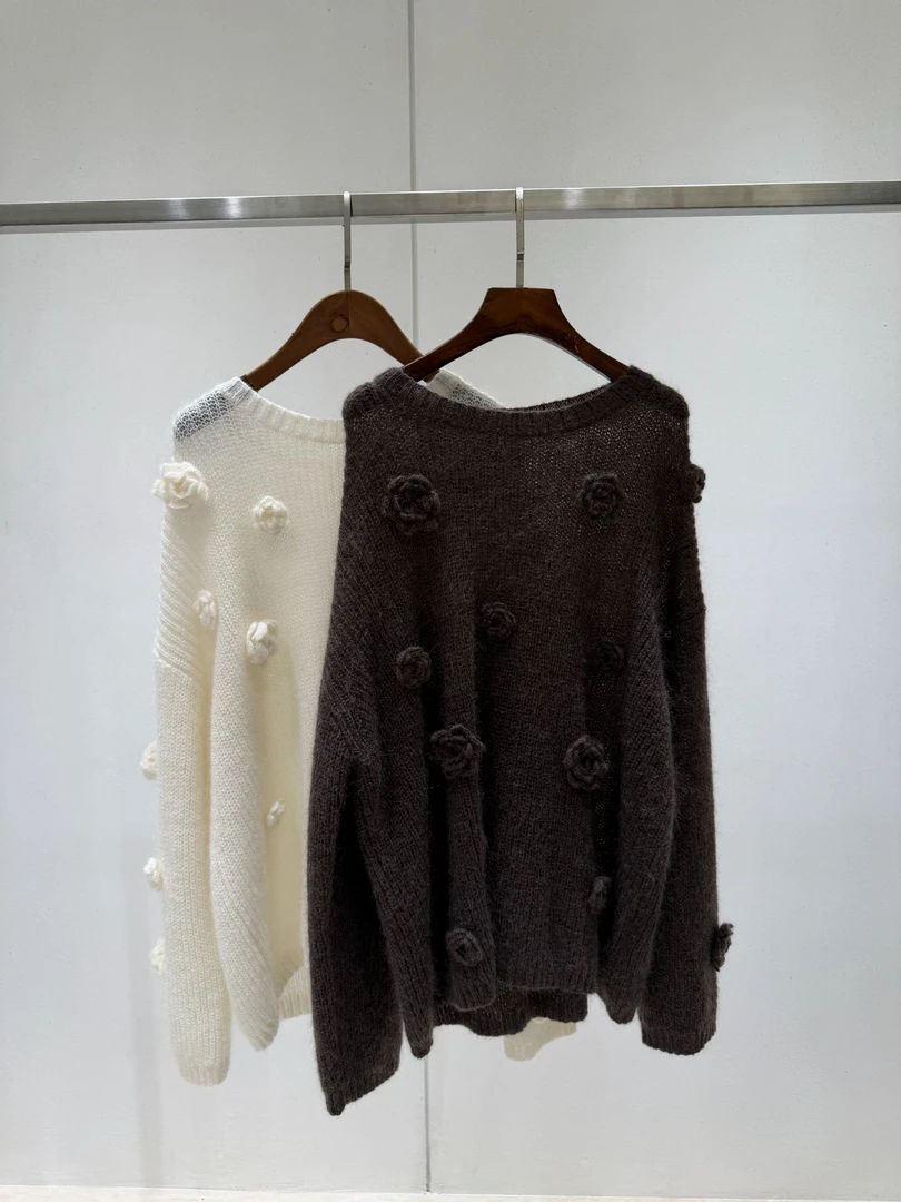 手工钩花马海毛绵羊毛毛衣