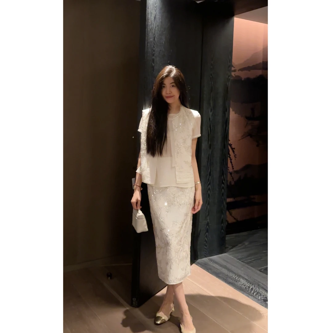 【N·COU】25春新款【金屋藏娇】钉珠亮片刺绣马甲半裙套装DY52165