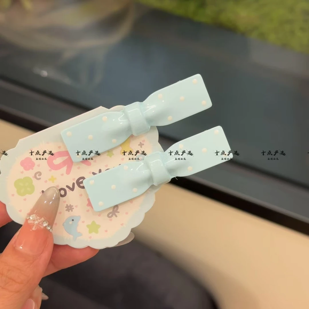 甜美波点蝴蝶结椭圆发夹女前额侧边刘海夹碎发鸭嘴夹儿童发卡头饰