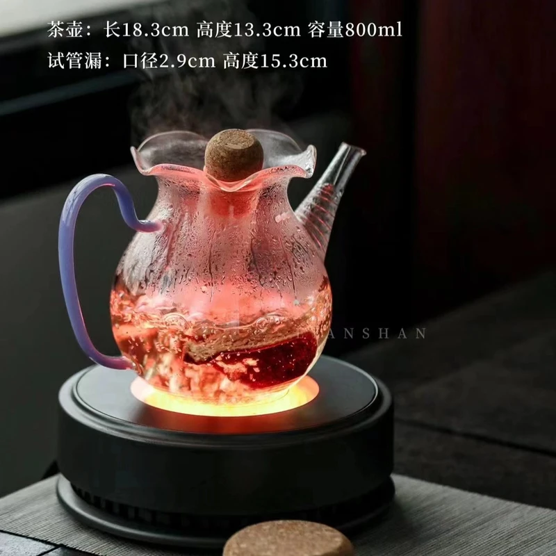 花口玻璃执壶木塞试管泡茶器耐热高硼硅玻璃白茶煮茶壶围炉煮