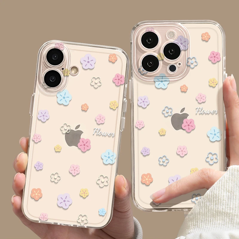 ins日韩透明全包适用苹果16手机壳iphone14小清新碎花15pro硅胶女