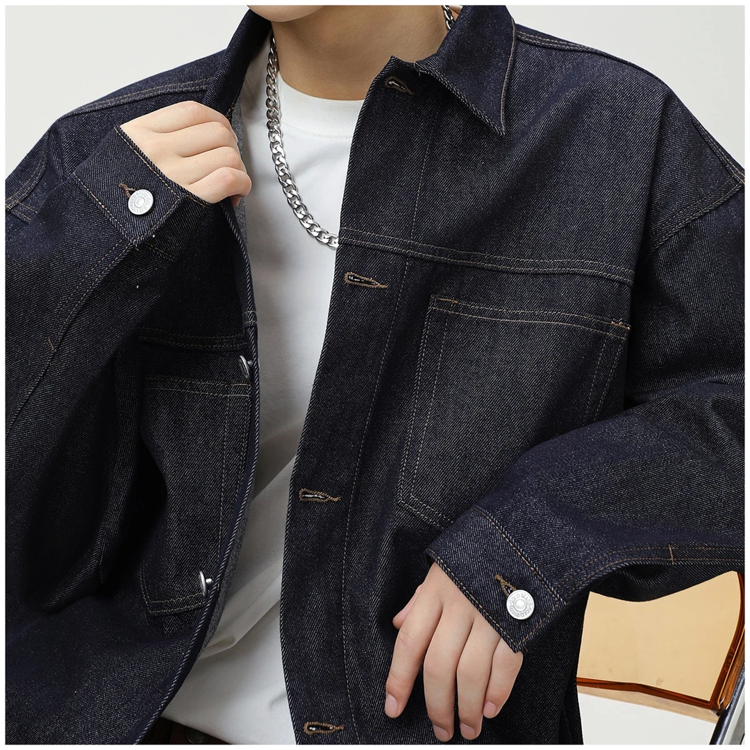 IMZX韩国欧巴服装 男女同款 明线原牛双口袋工装牛仔夹克简约百搭