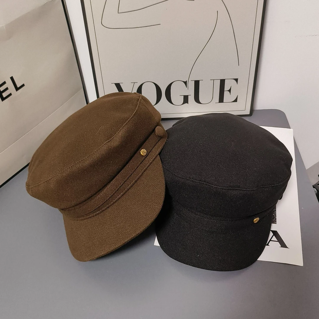 秋冬新款复古呢子平顶鸭舌帽女时尚高品质老钱风百搭显脸小报童帽
