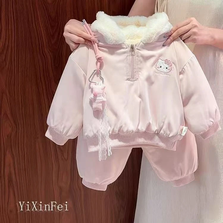 女童套装冬季新款女宝宝冬季衣服三层夹棉加绒加厚棉袄棉裤两件套